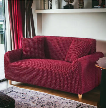Ruffled Bubble Fitted Sofa Covers-Maroon