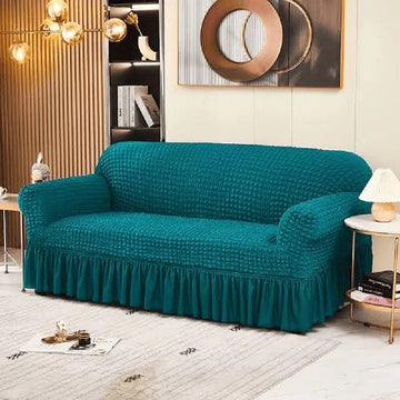 Ruffled Bubble Turkish Style Sofa Cover- Zinc