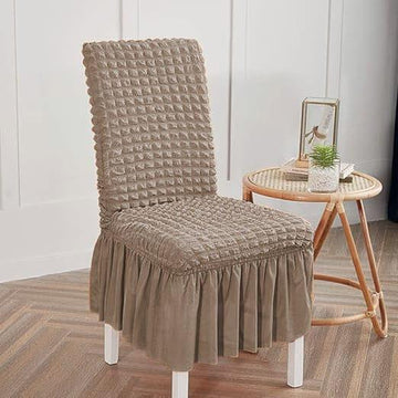 Ruffled Bubble Fitted Chair Covers-Beige