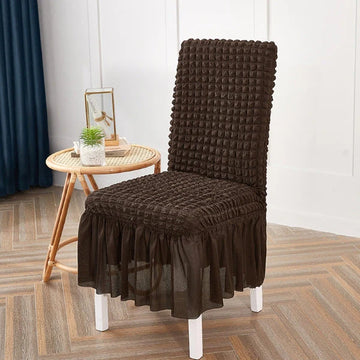 Ruffled Bubble Fitted Chair Cover -Chocolate Brown