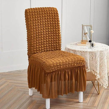 Ruffled Bubble Fitted Chair Covers- Brown
