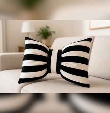 Decorative Stripe Velvet Filled Bow Pillow 12*20 Inches