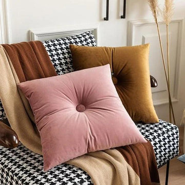 Button Velvet Square and Lumbar Filled Cushion Pillow-Pink