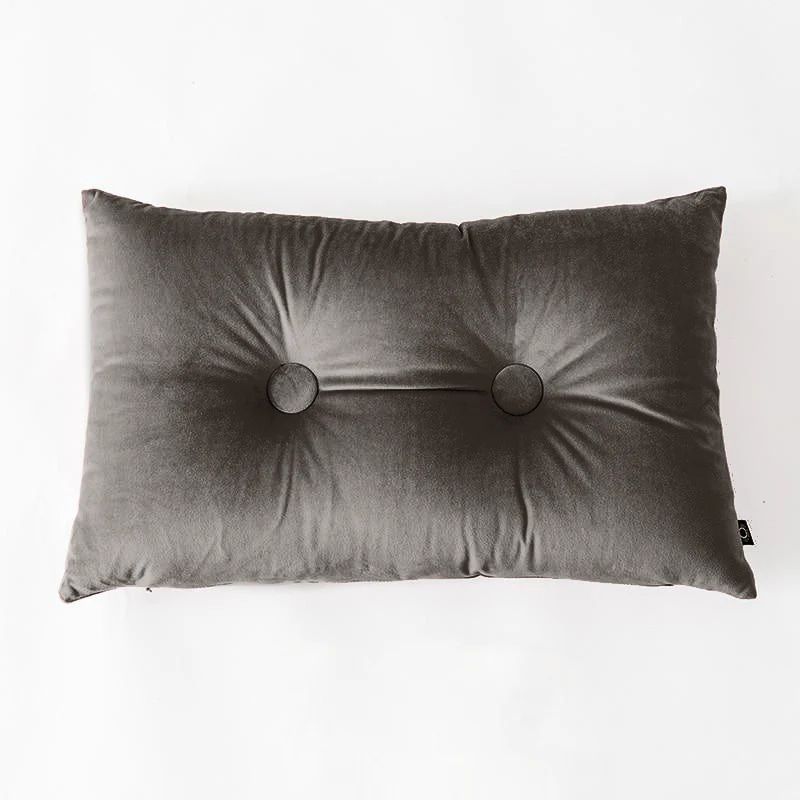 Button Velvet Square and Lumbar Filled Cushion Pillow-Grey