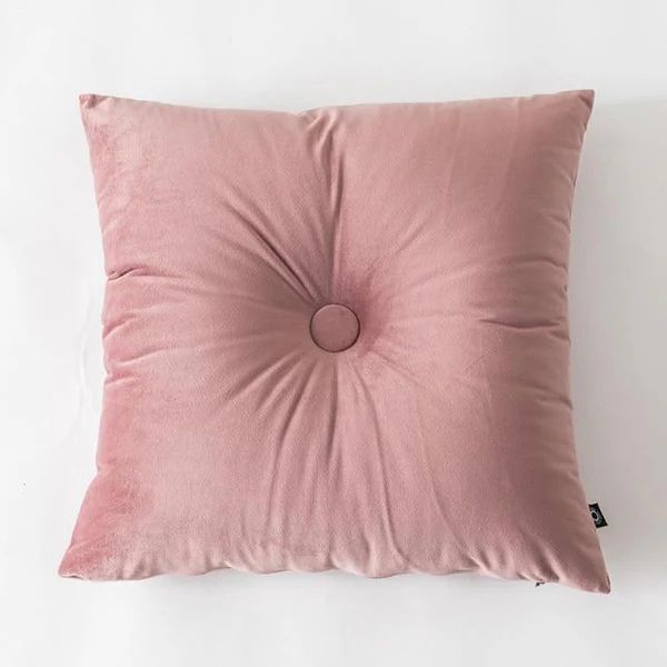 Button Velvet Square and Lumbar Filled Cushion Pillow-Pink