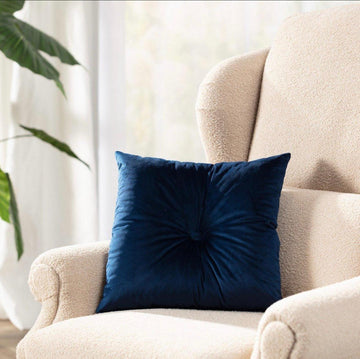 Button Velvet Square And Lumbar Filled Cushion pillow- Blue