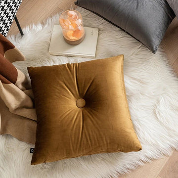 Button Velvet Square and Lumbar Filled Cushion Pillow- Golden