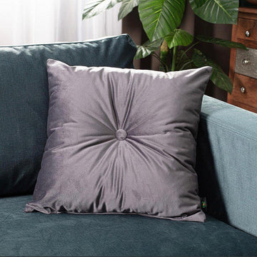 Button Velvet Square and Lumbar Filled Cushion Pillow-Grey