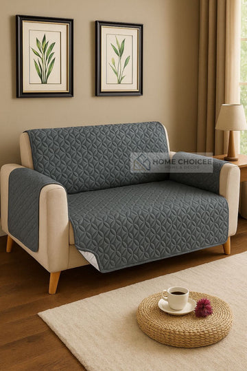 Ultrasonic 100% Cotton Quilted Sofa Cover- Grey