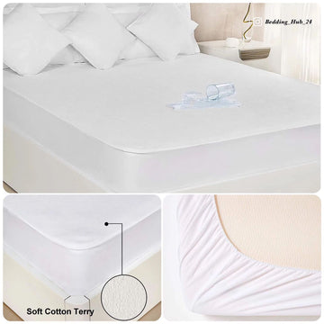 Cotton Terry Fitted Waterproof Mattress Protector-White