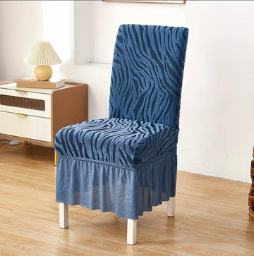 Embossed Zebra Velvet Chair Covers- Blue