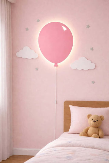 HandCrafted Wooden Balloon Wall Lamp-Warm LED Kids Room Night Light