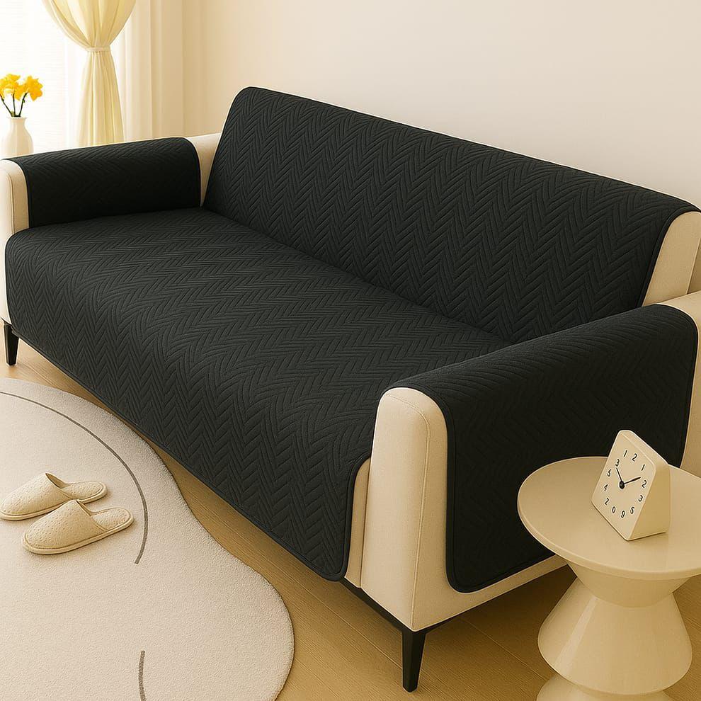 Ultrasonic 100% Cotton Quilted Sofa Covers- Black