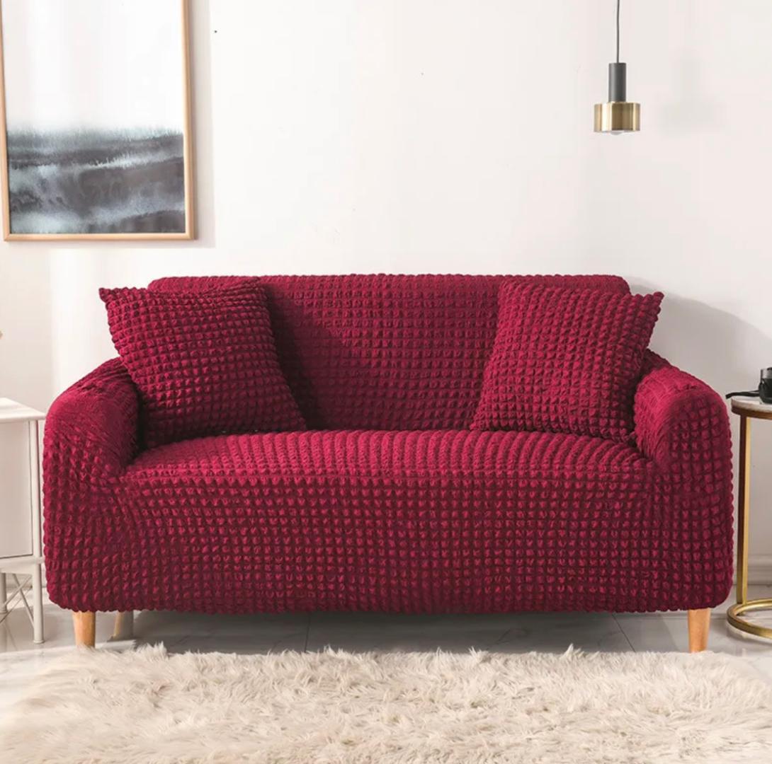 Ruffled Bubble Fitted Sofa Covers-Maroon