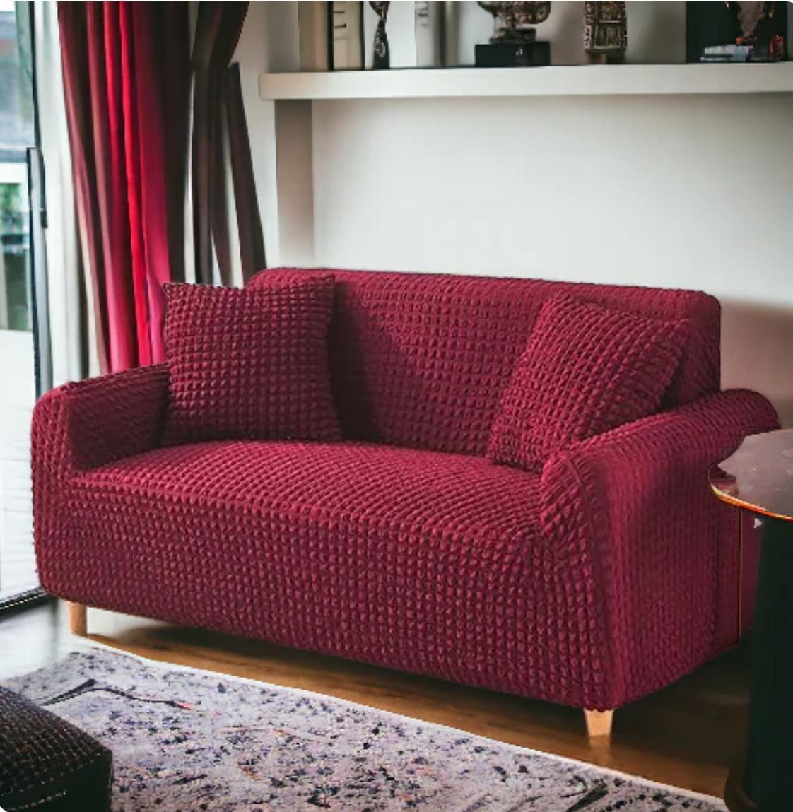 Ruffled Bubble Fitted Sofa Covers-Maroon
