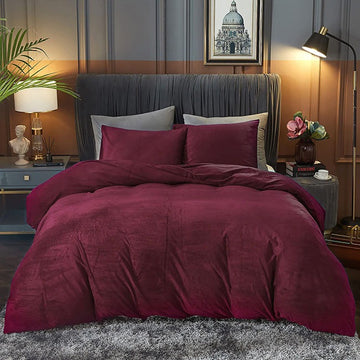 Velvet Duvet Cover Set - Maroon