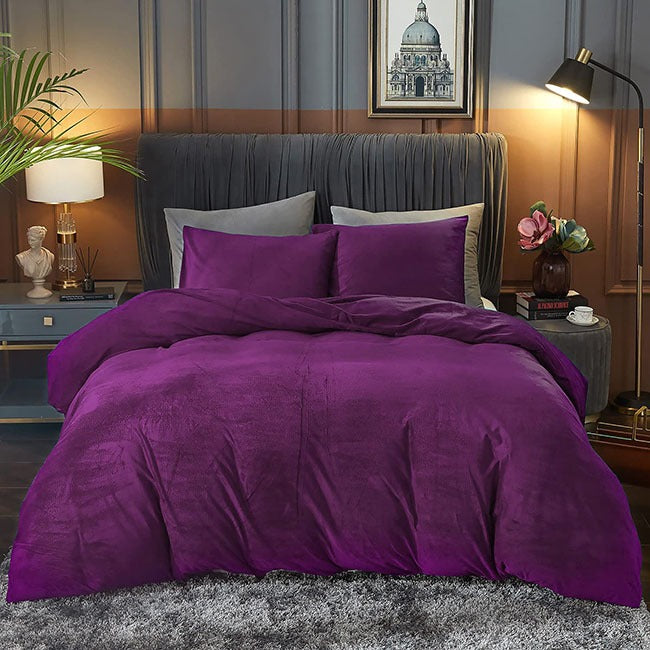 Velvet Duvet Cover Set- Purple