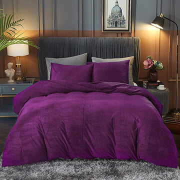 Velvet Duvet Cover Set- Purple