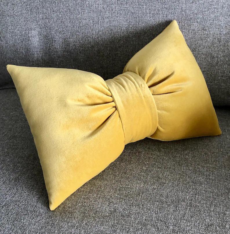 Velvet Decorative Filled Bow Pillow 12*20 Inches