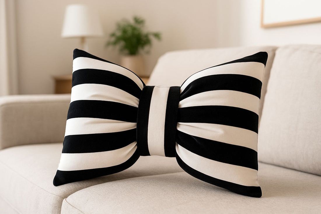 Decorative Stripe Velvet Filled Bow Pillow 12*20 Inches
