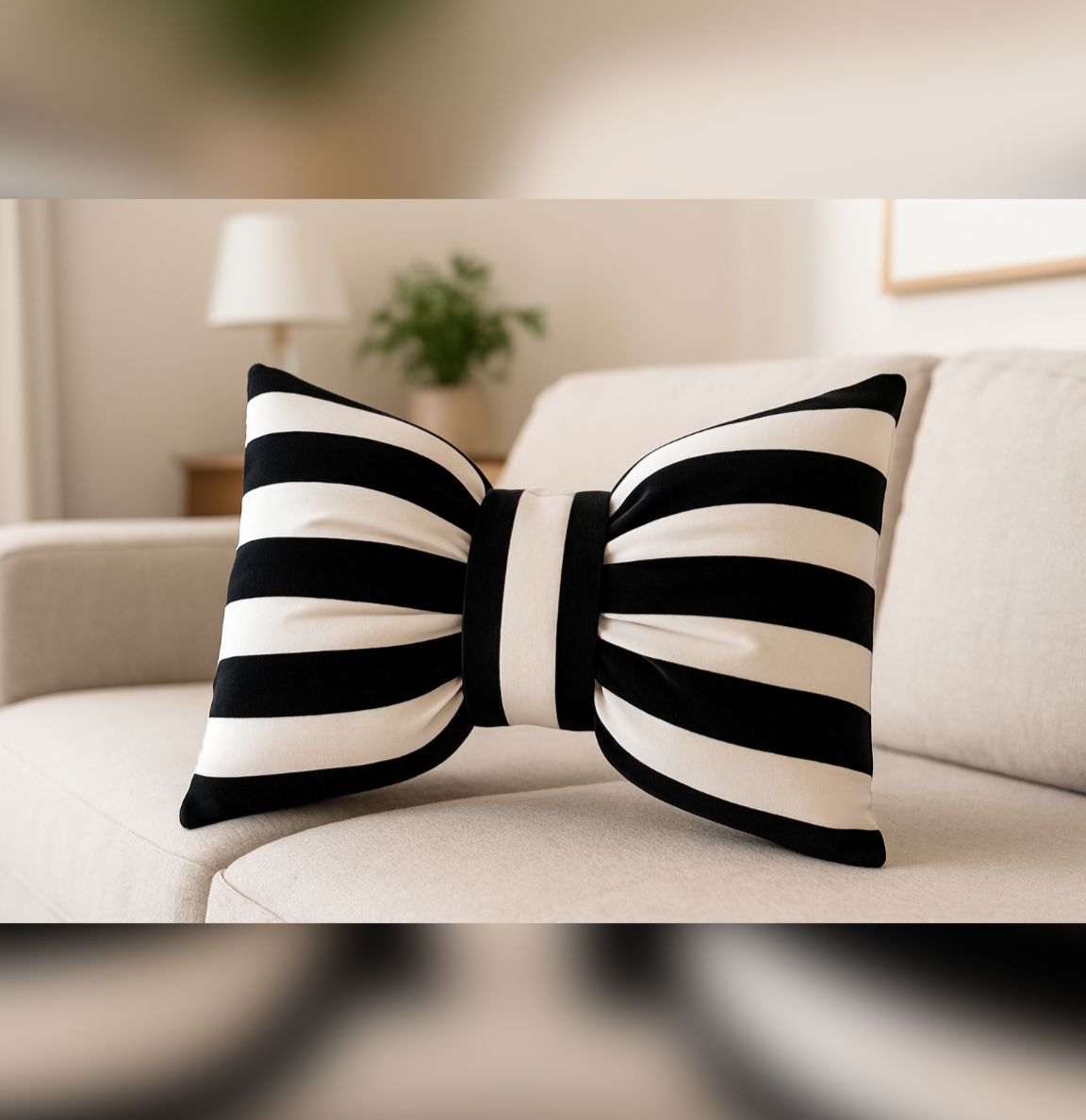 Decorative Stripe Velvet Filled Bow Pillow 12*20 Inches