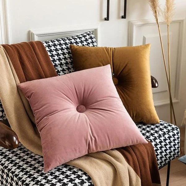 Button Velvet Square and Lumbar Filled Cushion Pillow-Pink
