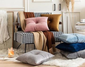 Button Velvet Square Filled Cushion