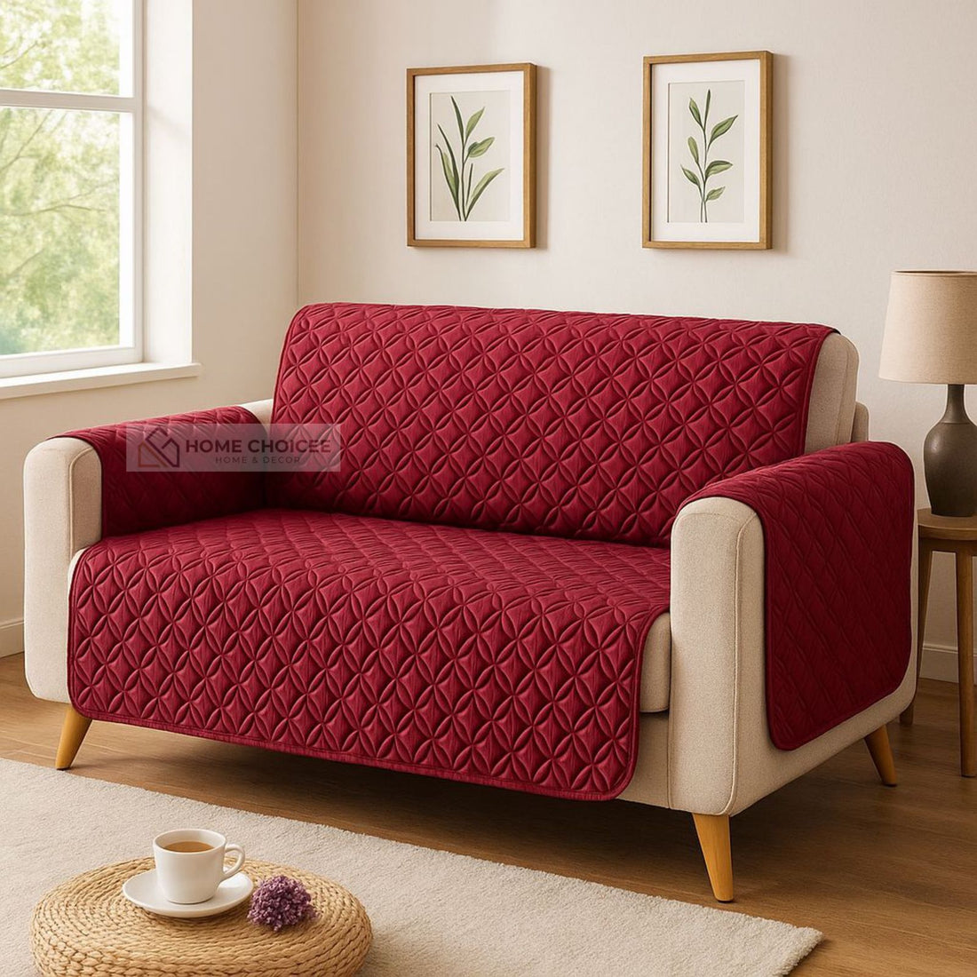 Ultrasonic 100% Cotton Quilted Sofa Covers- Maroon